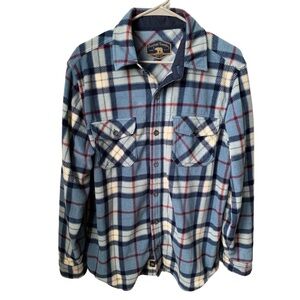 FREEDOM FOUNDRY Women’s Navy Blue Cream & Red Flannel Plaid Button Up Shirt